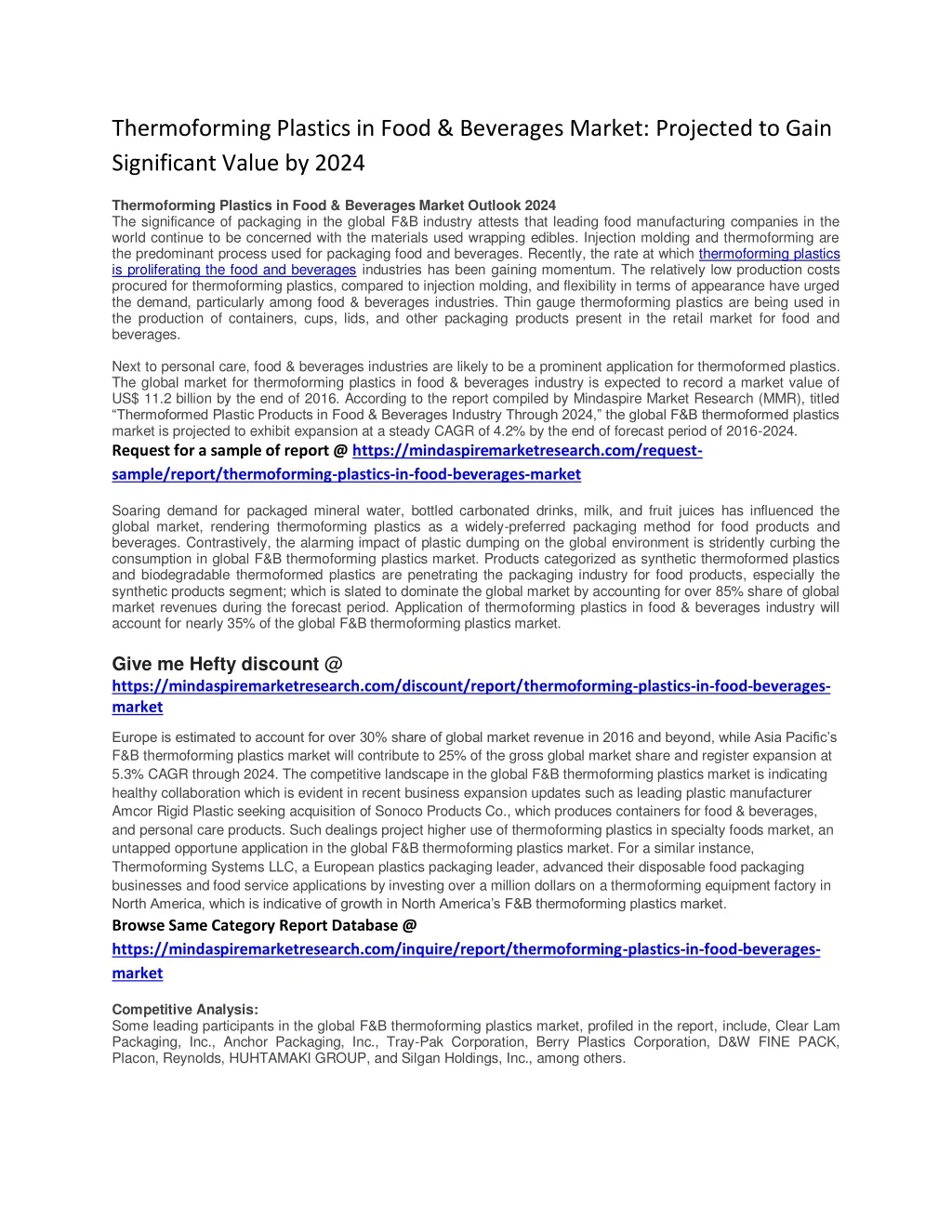 thermoforming plastics in food beverages market