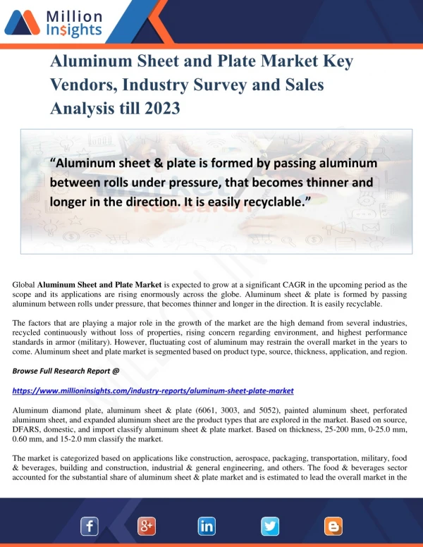 Aluminum Sheet and Plate Market Key Vendors, Industry Survey and Sales Analysis till 2023