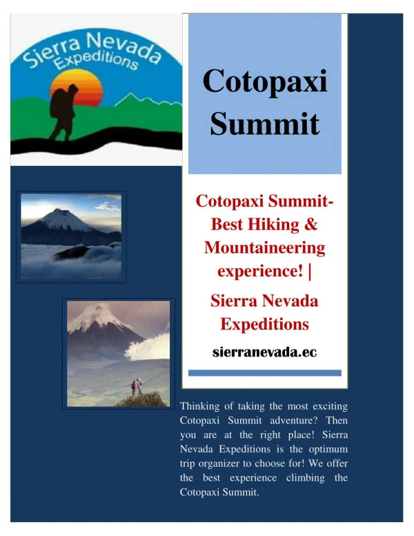 Cotopaxi Summit- Best Hiking & Mountaineering experience! | Sierra Nevada Expeditions