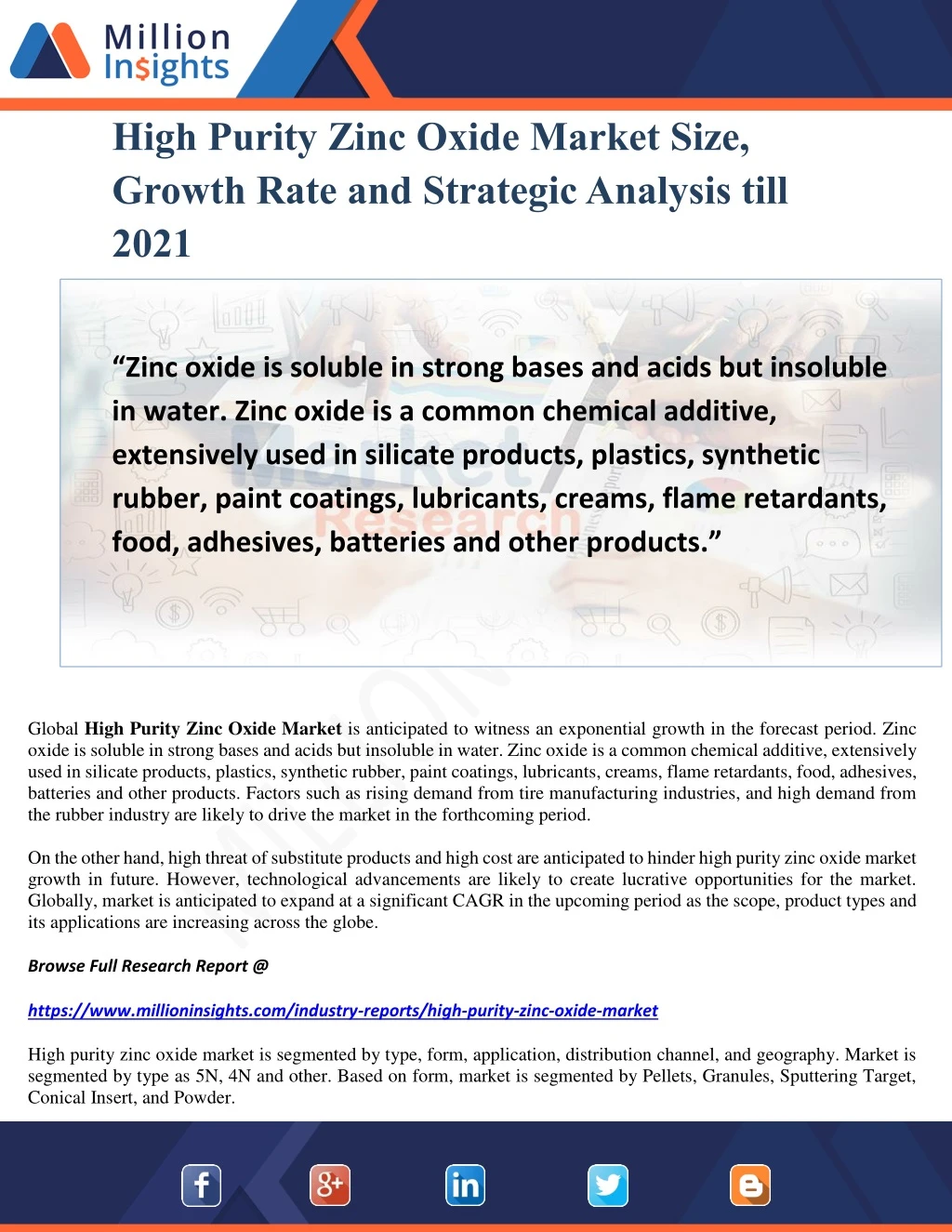 high purity zinc oxide market size growth rate