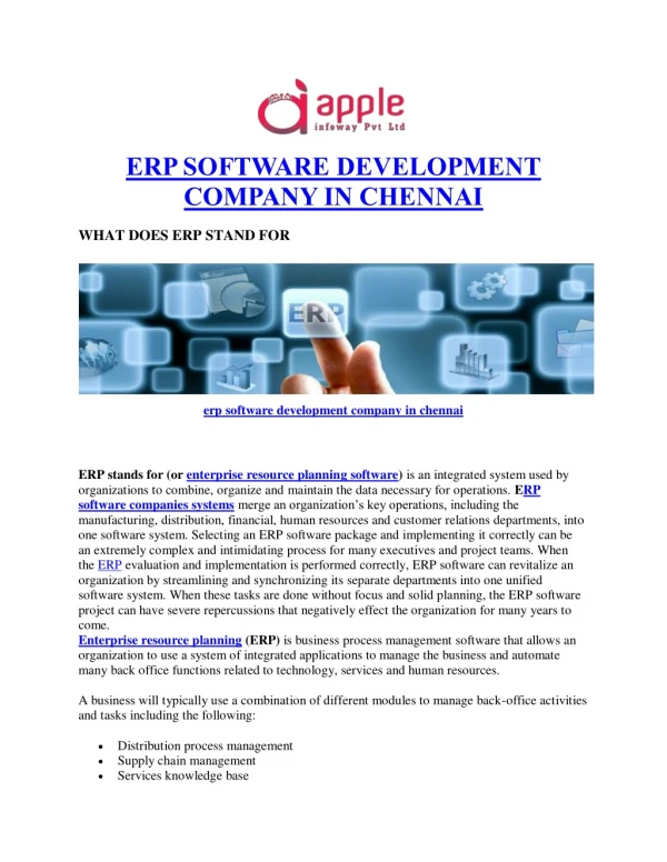 ERP Software Development Company in chennai | Apple Infoway Pvt Ltd