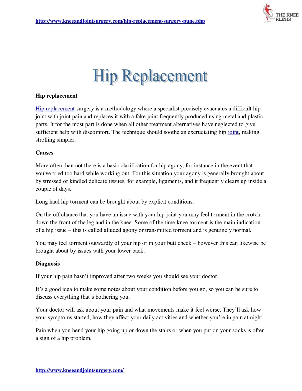 http www kneeandjointsurgery com hip replacement
