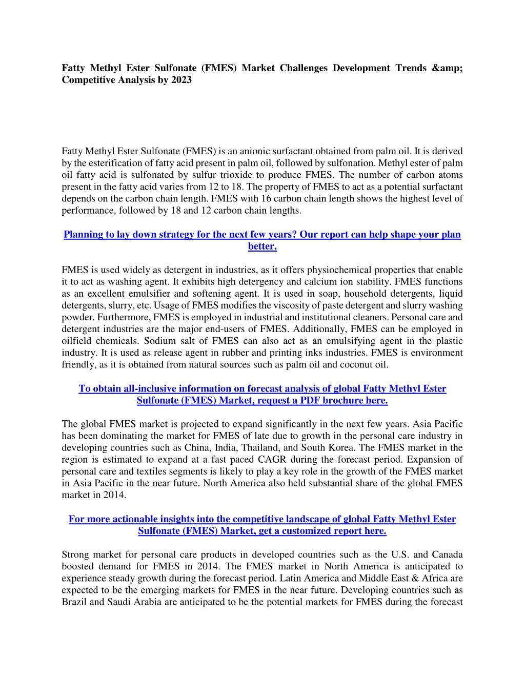 fatty methyl ester sulfonate fmes market