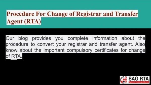 Follow the Procedure for Changing Of Registrar and Transfer Agents