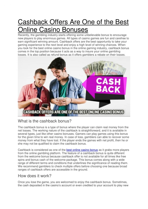 Cashback Offers Are One of the Best Online Casino Bonuses