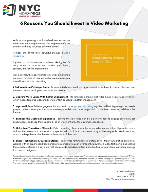 6 Reasons You Should Invest In Video Marketing