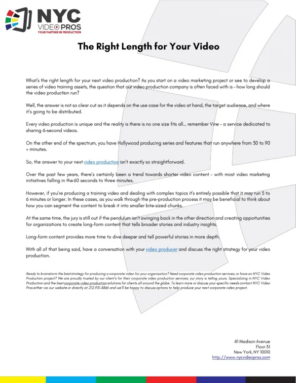 The Right Length for Your Video