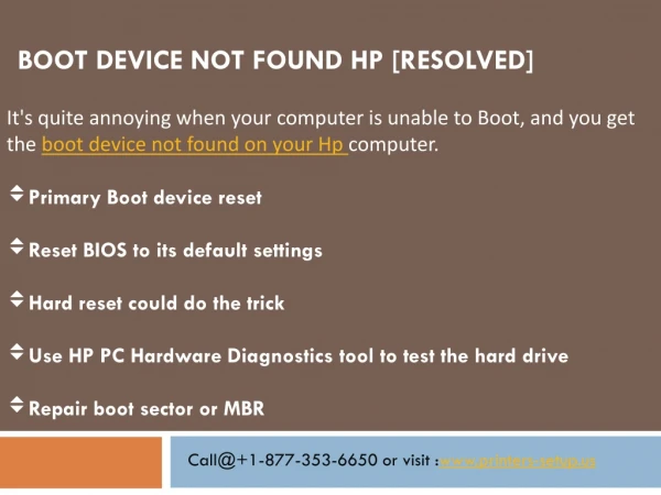 Boot device not found hp | 1-877-353-6650