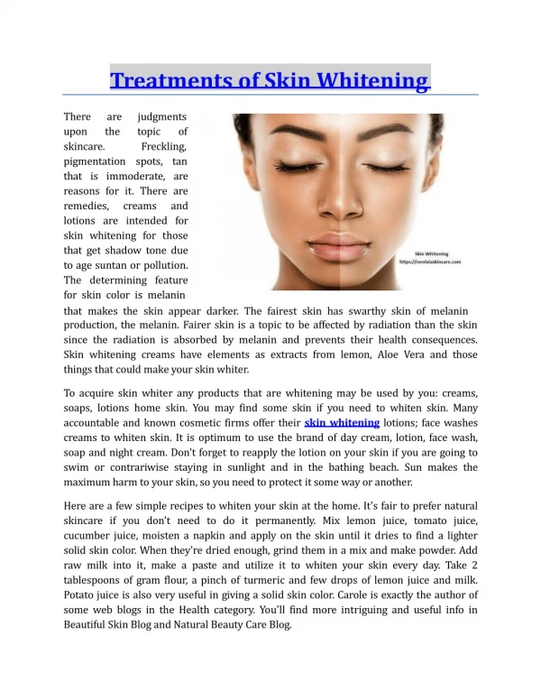 Treatments of Skin Whitening