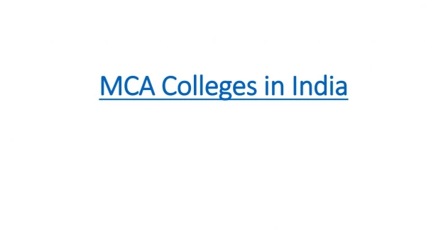 MCA Colleges in India
