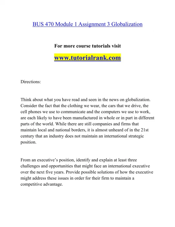 BUS 470 Effective Communication - tutorialrank.com