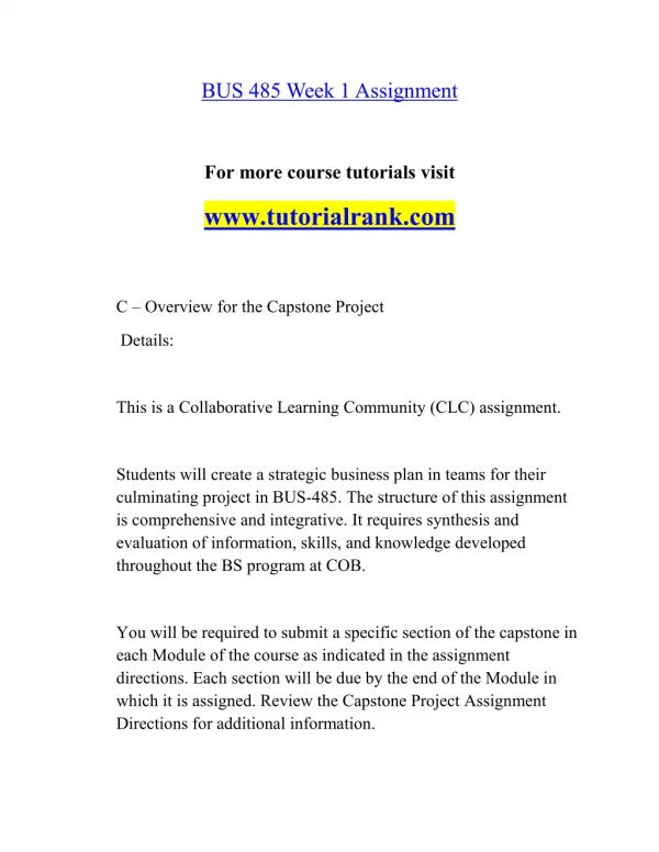 BUS 485 Effective Communication - tutorialrank.com