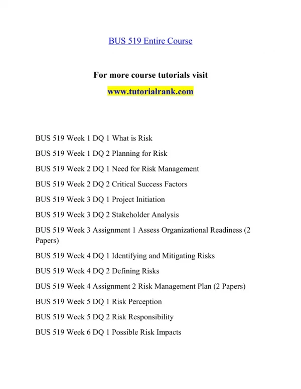 BUS 519 Effective Communication - tutorialrank.com