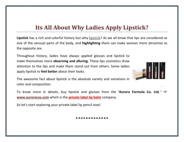 Its All About Why Ladies Apply Lipstick?