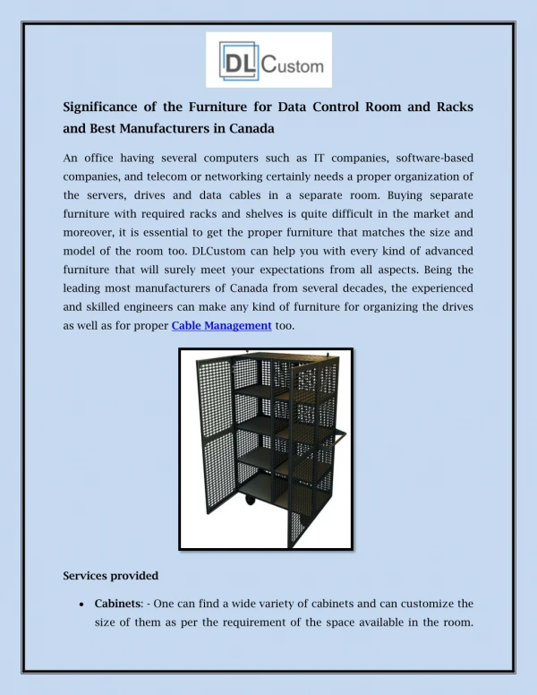 Significance of the Furniture for Data Control Room and Racks and Best Manufacturers in Canada