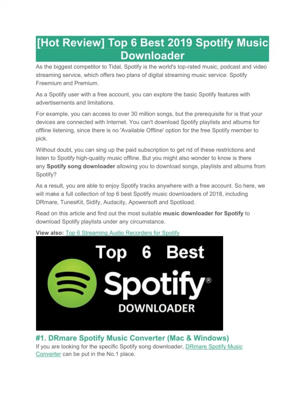 [Hot Review] Top 6 Best 2019 Spotify Music Downloader