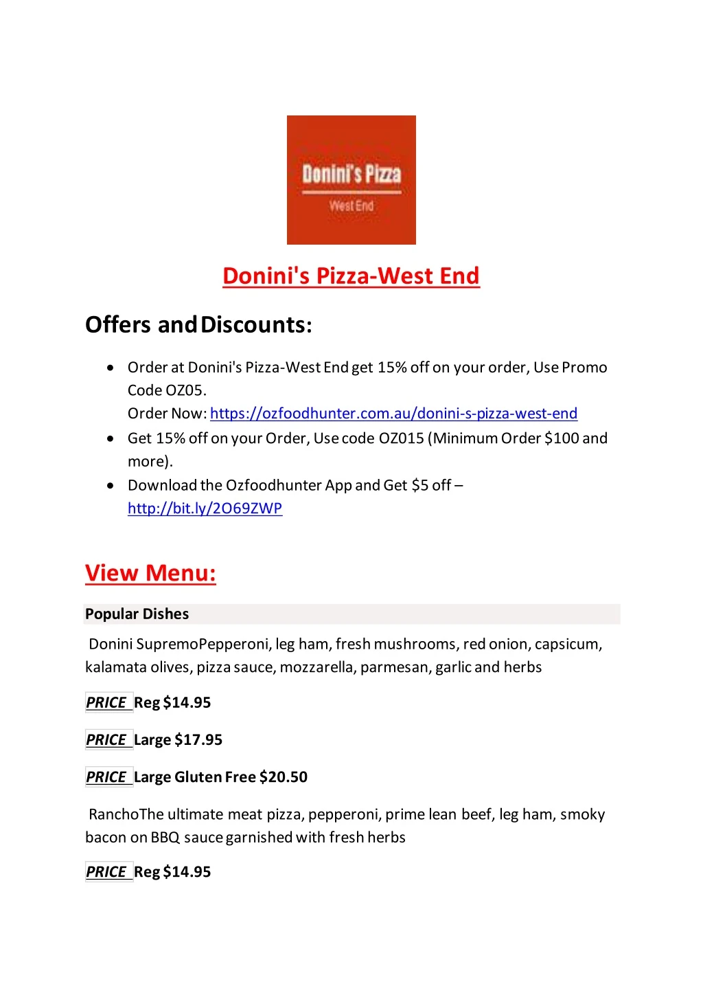 donini s pizza west end