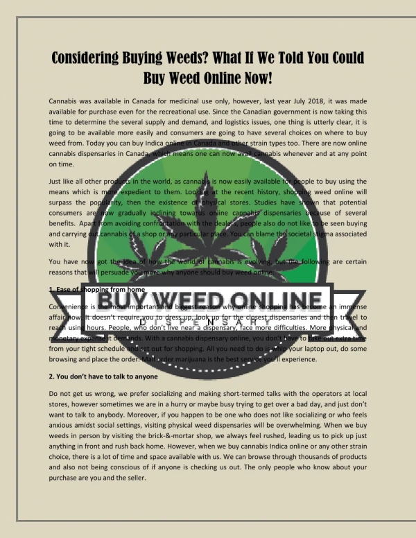 Considering Buying Weeds? What If We Told You Could Buy Weed Online Now!