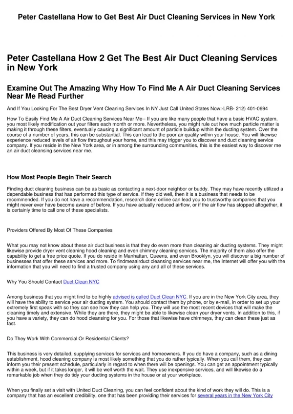 Peter Castellana How to Find #1 Air Duct Cleaning Services in NY