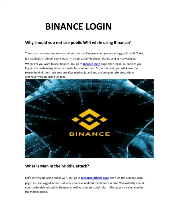 Why should you not use public Wifi while using Binance?