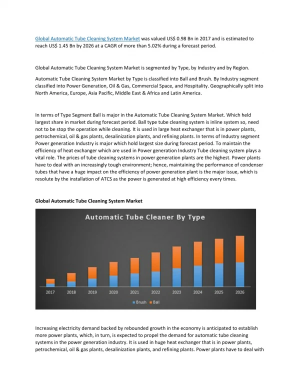 Global Automatic Tube Cleaning System Market