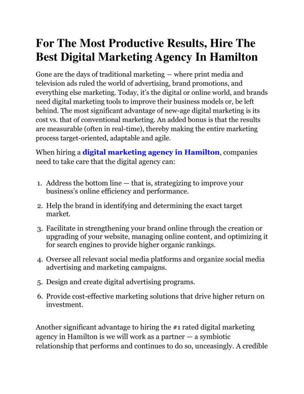 For The Most Productive Results, Hire The Best Digital Marketing Agency In Hamilton