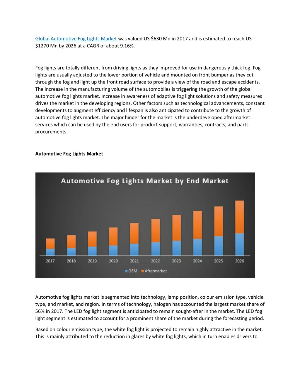 global automotive fog lights market was valued