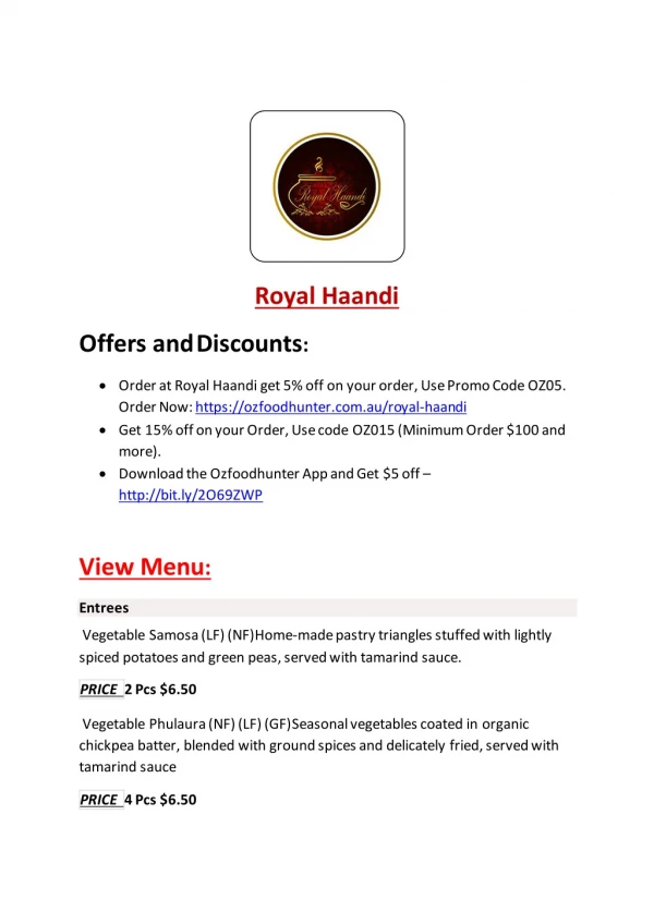 15% Off - Royal Haandi-Stepney - Order Food Online