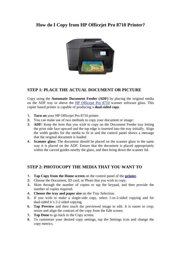 How do I Copy from HP Officejet Pro 8710 Printer?