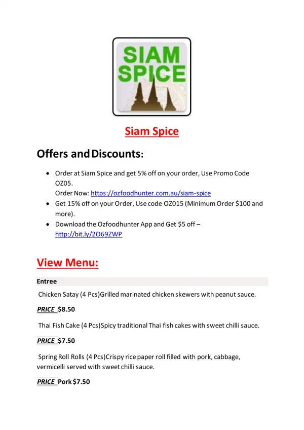 15% Off - Siam Spice-Kelvin Grove - Order Food Online