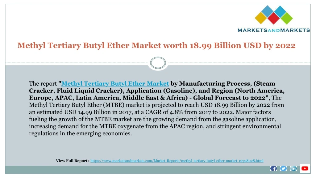 methyl tertiary butyl ether market worth 18 99 billion usd by 2022