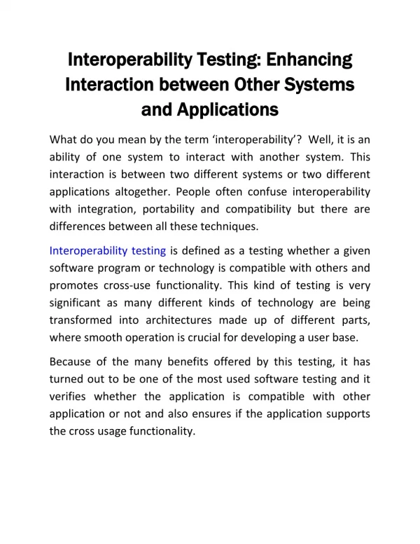 Interoperability Testing: Enhancing Interaction between Other Systems and Applications