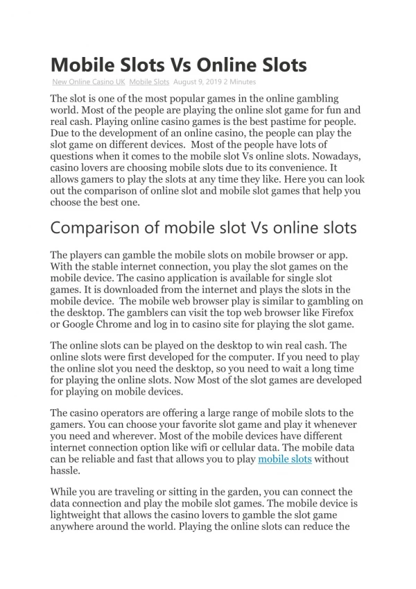 mobile slots vs online slots new online casino