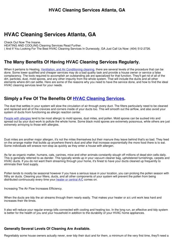 HVAC Cleaning Services Atlanta, GA