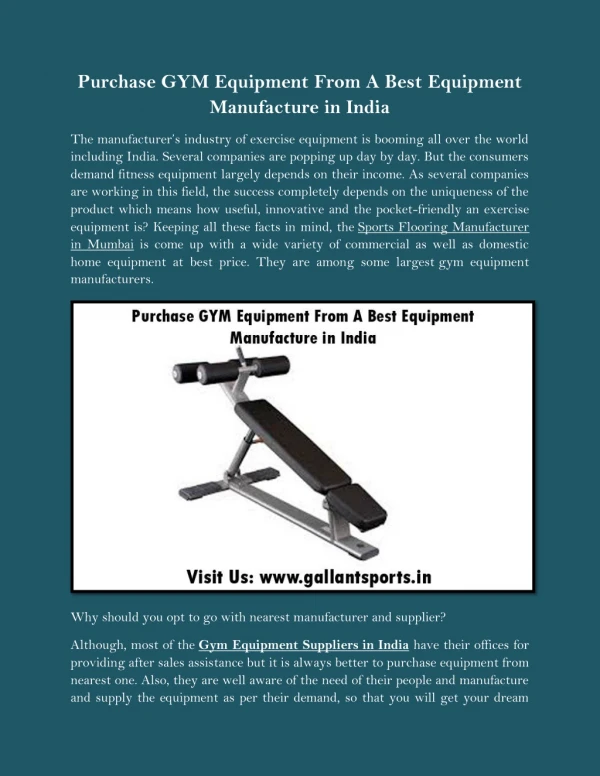Purchase GYM Equipment From A Best Equipment Manufacture in India
