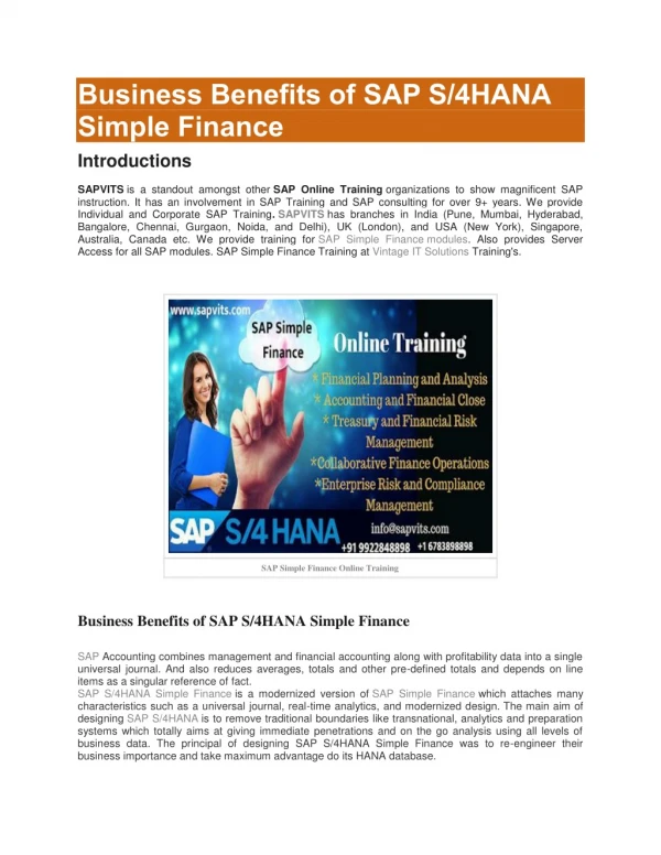 Business Benefits Of SAP Simple Finance