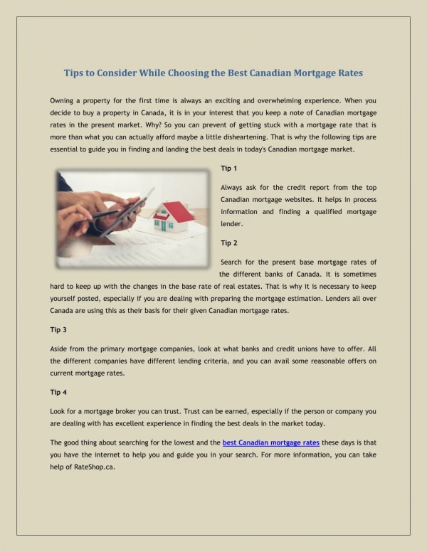 Tips to Consider While Choosing the Best Canadian Mortgage Rates