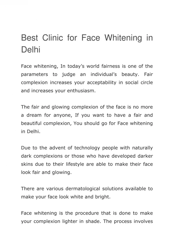Best Clinic for Face Whitening in Delhi