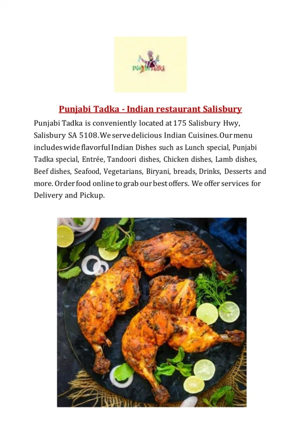 Punjabi Tadka – 15% off- Indian restaurant Salisbury, Adelaide SA