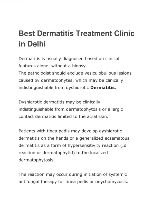 Best Dermatitis clinic in Delhi