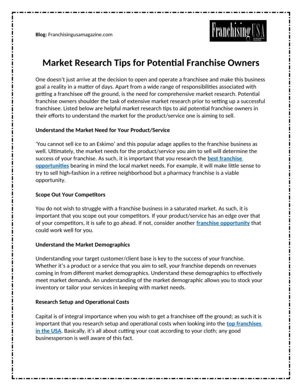 Market Research Tips for Potential Franchise Owners