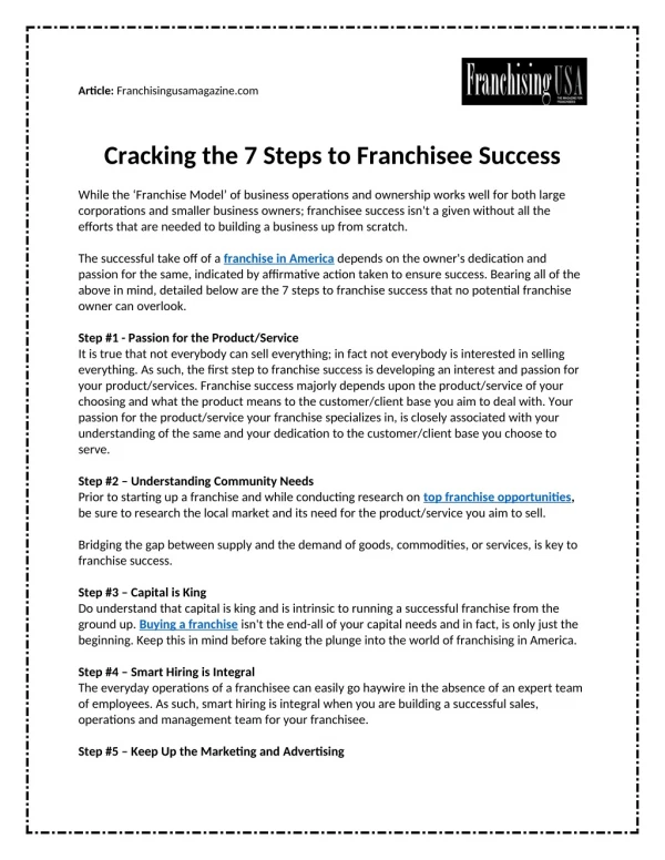 Cracking the 7 Steps to Franchisee Success