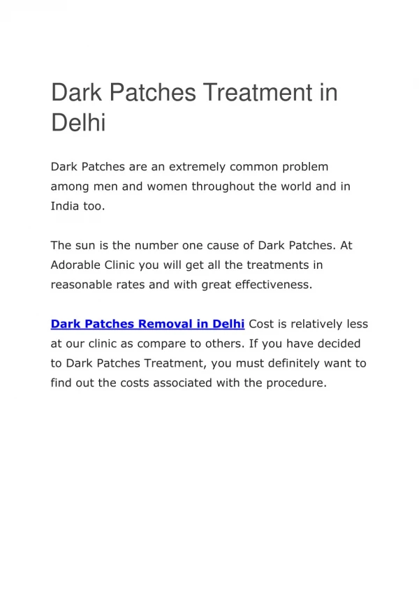 Dark Patches Treatment in Delhi