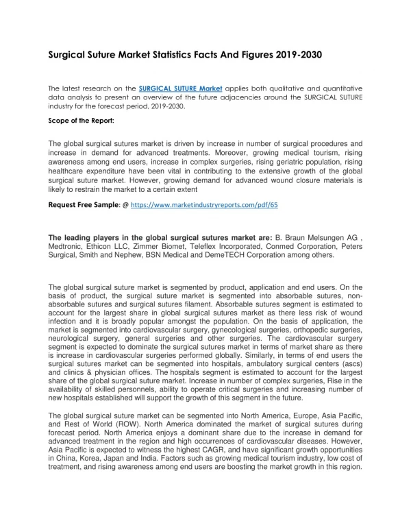 Surgical Suture Market comprehensive Research Study & Forecast to 2030