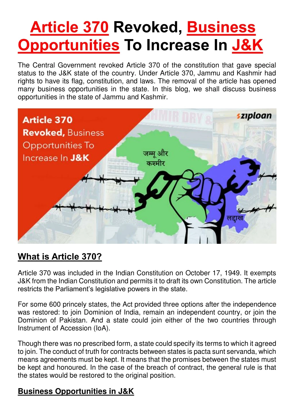 article 370 revoked business opportunities