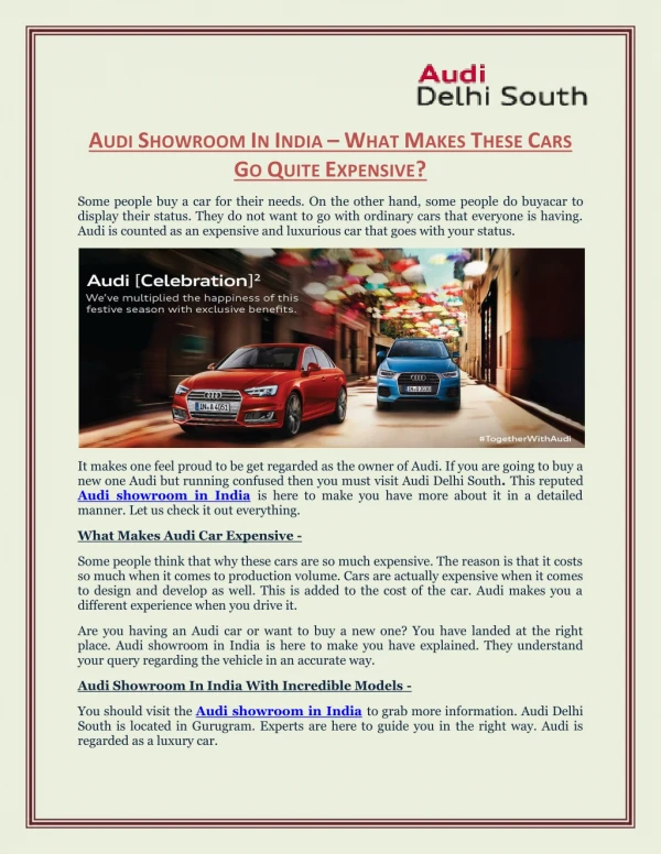 Audi Showroom In India – What Makes These Cars Go Quite Expensive? - Audi Delhi South