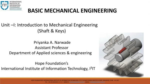Basic Mechanical Engineering - Shaft & Keys - Dept of Engineering Sciences