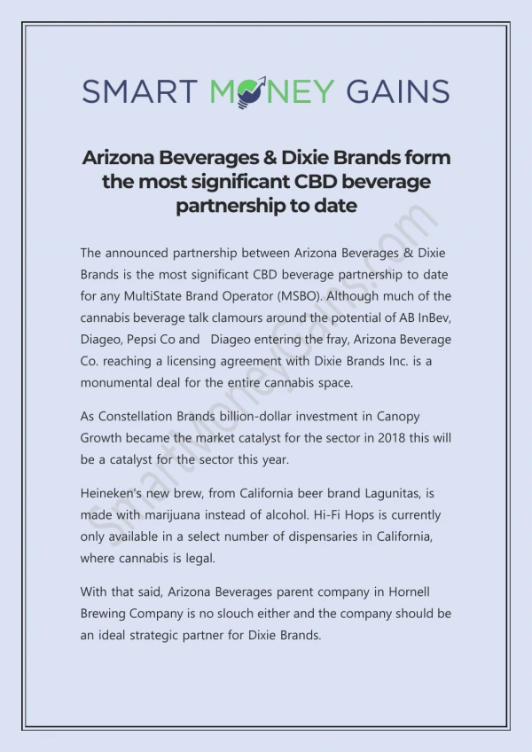 Arizona Beverages & Dixie Brands form the most significant CBD beverage partnership to date