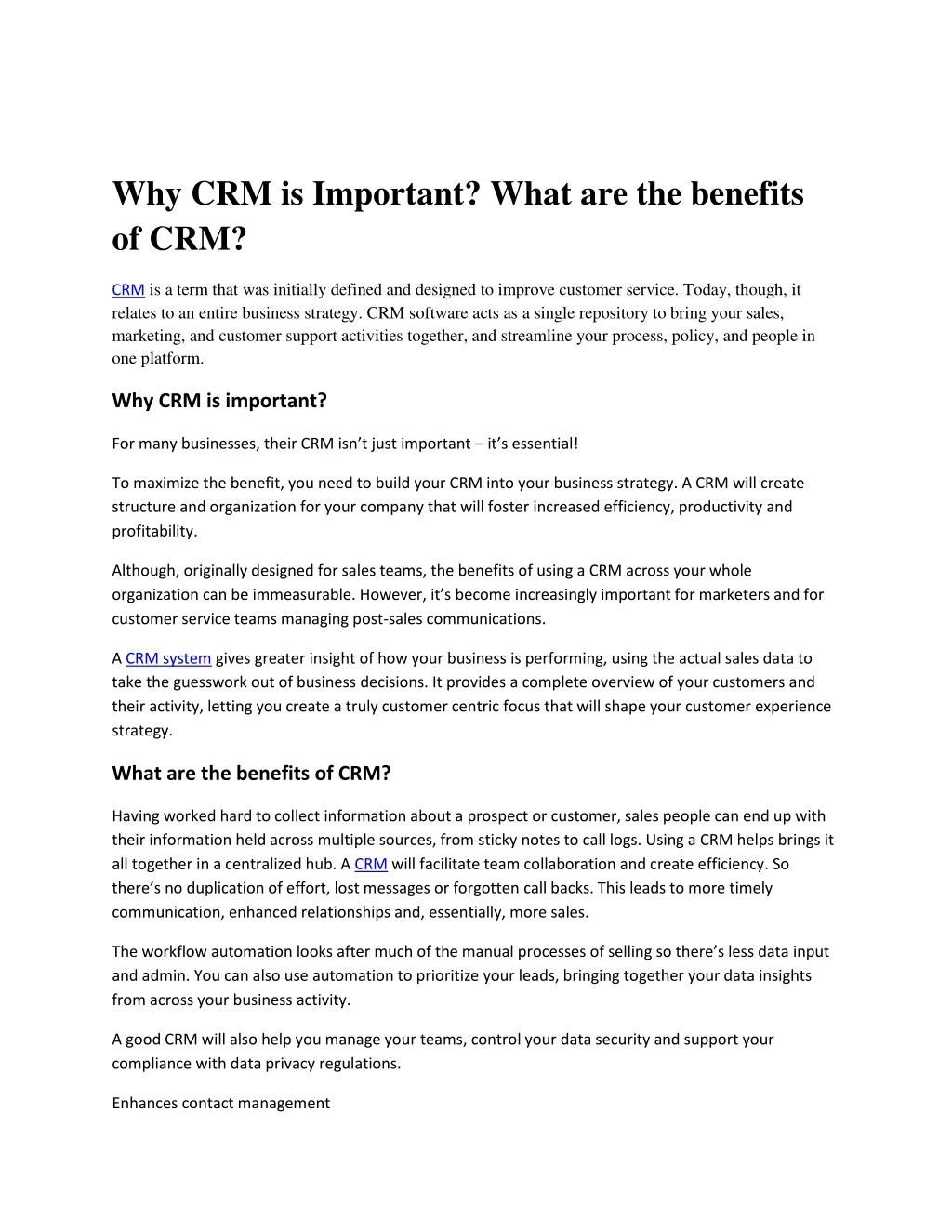 why crm is important what are the benefits of crm