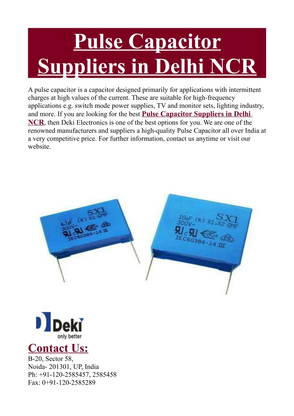 pulse capacitor suppliers in delhi ncr